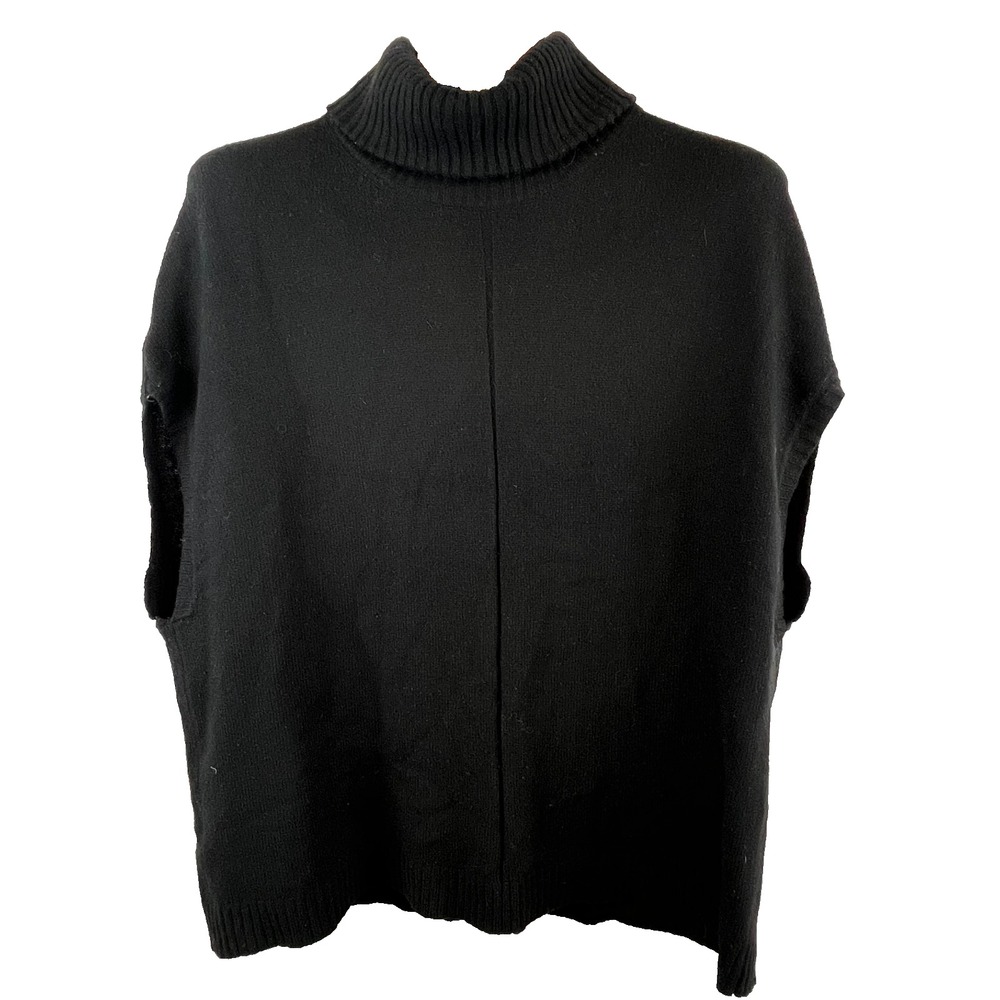 Ann Taylor Black Sleeveless Sweater Vest XS Oversized Knit Merino Wool Pockets